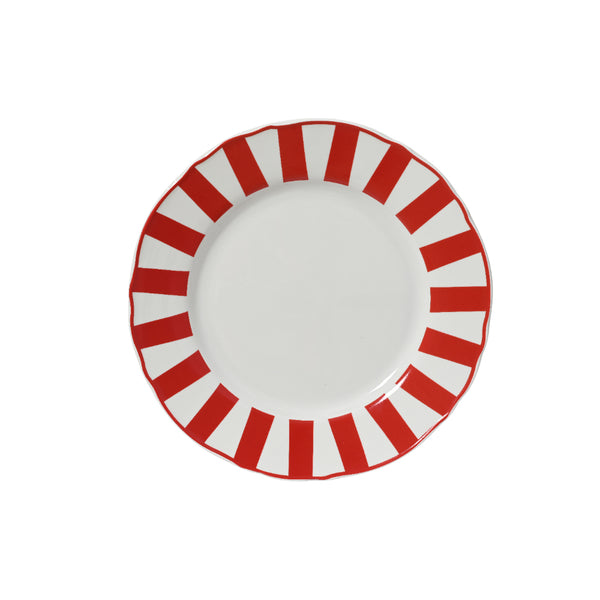 Decoris Red and White Stripe Scalloped Dinner Plate | 26cm, Wide Rim