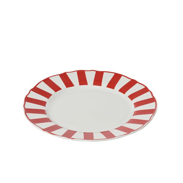 Decoris Red and White Stripe Scalloped Dinner Plate | 26cm, Wide Rim