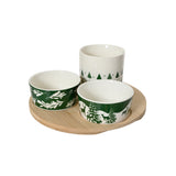Decoris Festive Tapas Bowl Set | Pack of 3, Assorted Green and White