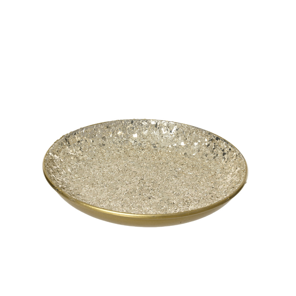 Decoris Crackle-Effect Gold Iron Decorative Dish | 20cm Diameter