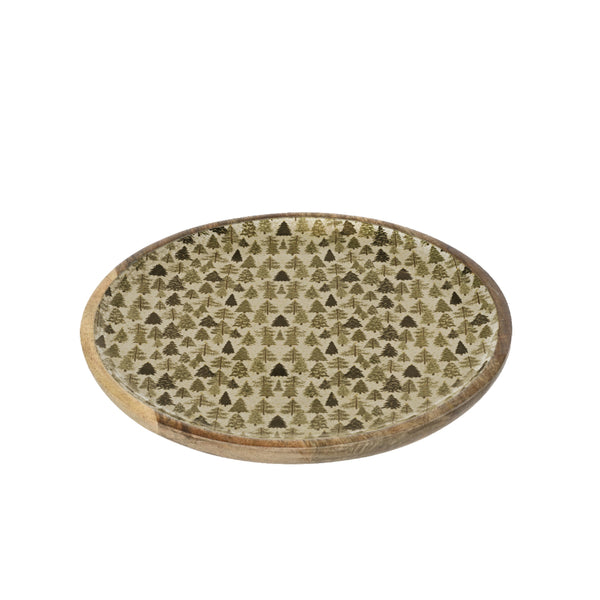 Decoris Tree Acacia Wood Serving Tray | 30cm, Raised Rim, Evergreen Tree Motif
