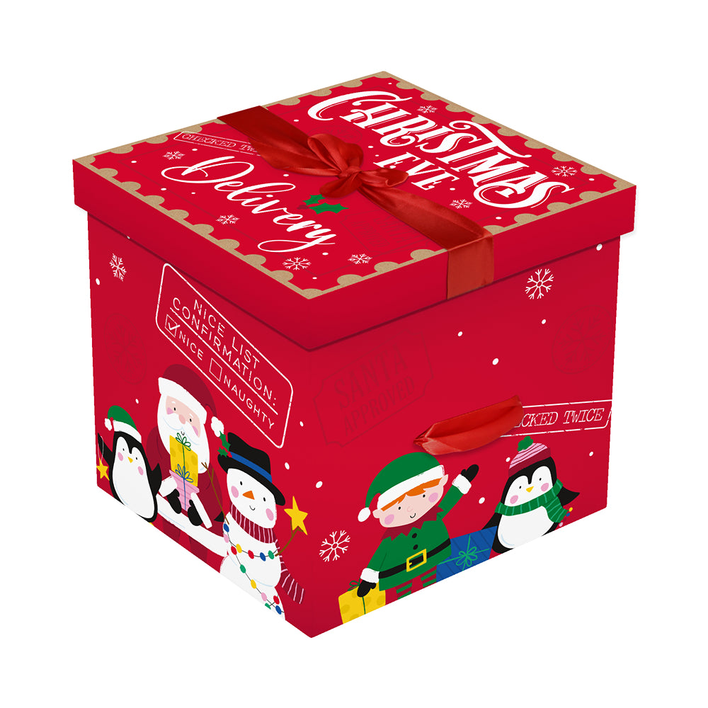 Christmas Red Cube Gift Box with Lid and Bow Ribbon | Assorted Designs