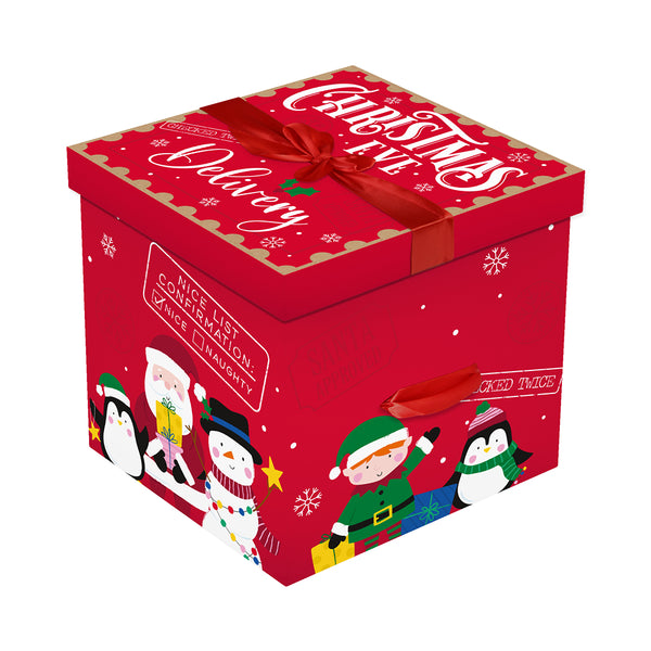 Christmas Red Cube Gift Box with Lid and Bow Ribbon | Assorted Designs