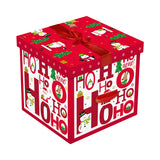 Christmas Square Flat Pack Gift Box HO HO HO | Assorted Colours, Red Satin Bow