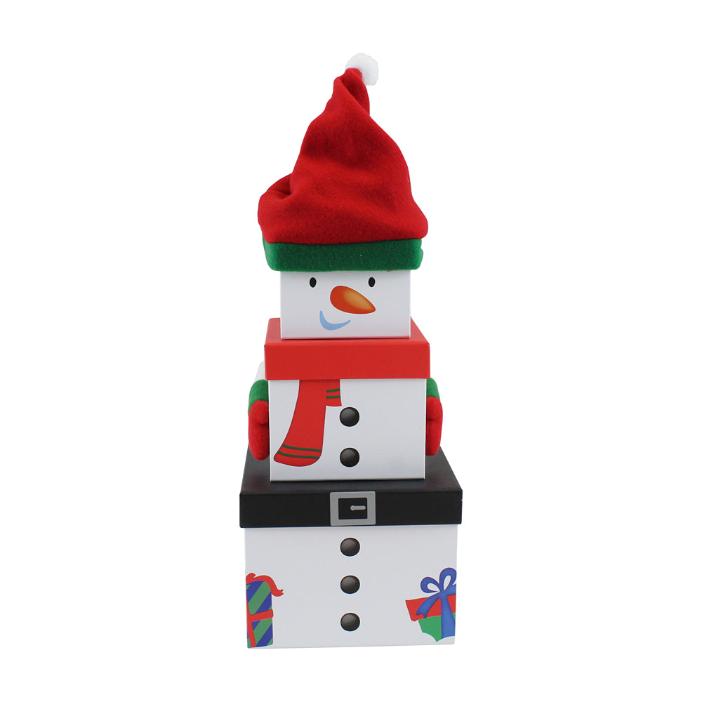 Christmas 3 Piece Plush Gift Box Snowman Decoration | 3-Tier, Assorted Colours