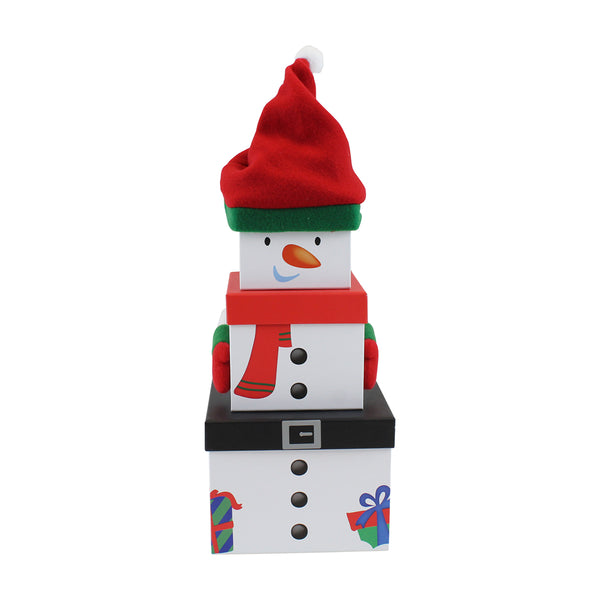 Christmas 3 Piece Plush Gift Box Snowman Decoration | 3-Tier, Assorted Colours