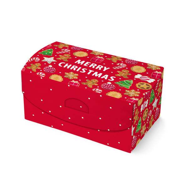 Christmas Gingerbread Flat Pack Box | Assorted Designs, Merry Christmas Lid, Red