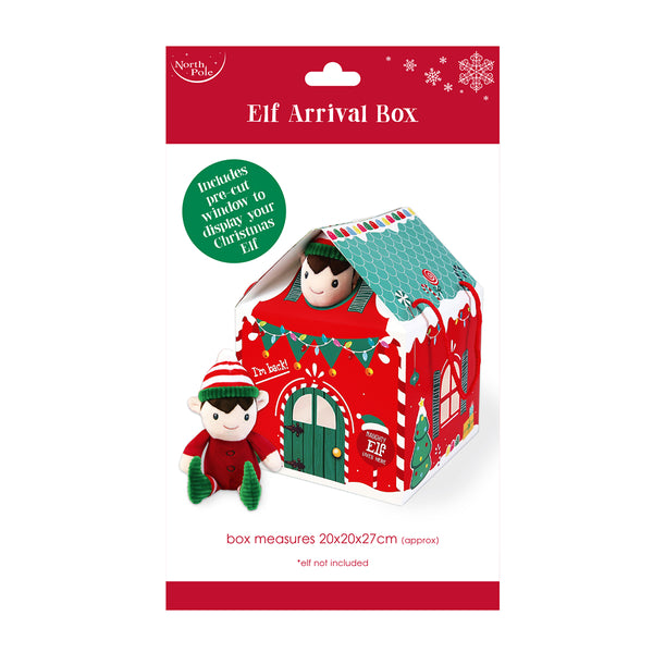 Christmas Elf Arrival House Display Box | Pre-Cut Window, 20 x 20 x 27 cm