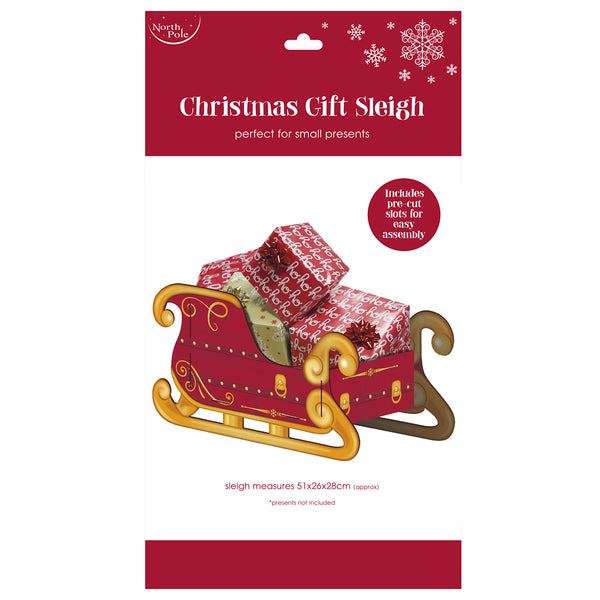 Christmas Santa's Present Sleigh Gift Holder | 51 x 26 x 28 cm, Gold-Tone Rails