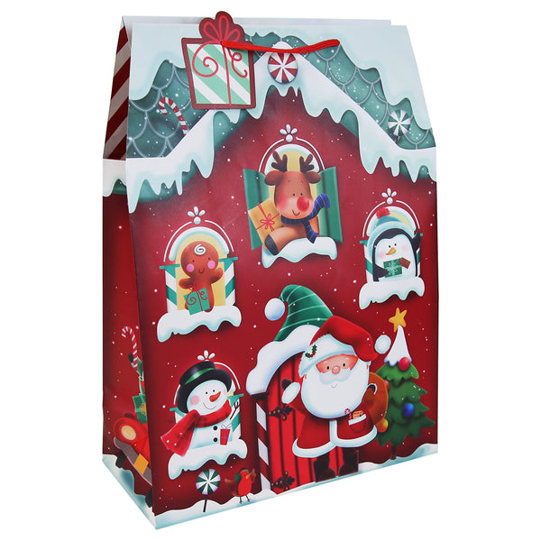 Christmas Santa's Grotto XL Gift Bag | Red, Rope Handles, Glossy Finish