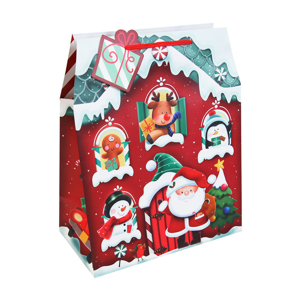 Christmas Santa's Grotto Large Gift Bag | Assorted Designs, Red Rope Handle