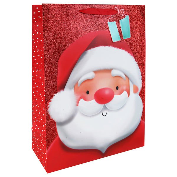 Christmas Santa Glitter XL Gift Bag | Assorted Designs, Red Ribbon Handle