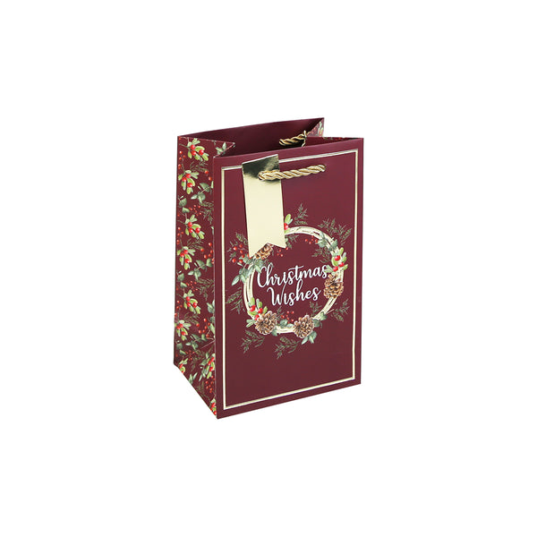 Christmas Wishes Wreath Gift Bag | Gold Rope Handles, Gift Tag