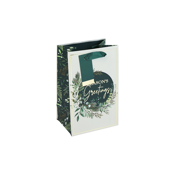Christmas Season’s Greetings Gift Bag | Gold Foil, Gift Tag, Ribbon Handles