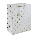 Christmas Gold Foil Tree Gift Bag Large | Rope Handles, Gift Tag, White