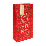 Christmas Be Merry Double Bottle Gift Bag | Gold Script, Assorted Designs