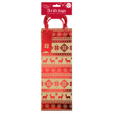 Christmas Assorted Brown Kraft Bottle Gift Bags | Pack of 3, Red Rope Handles