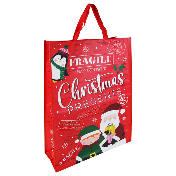 Christmas Jumbo PP Woven Gift Bag | Reusable, Reinforced Handles, Flat Bottom