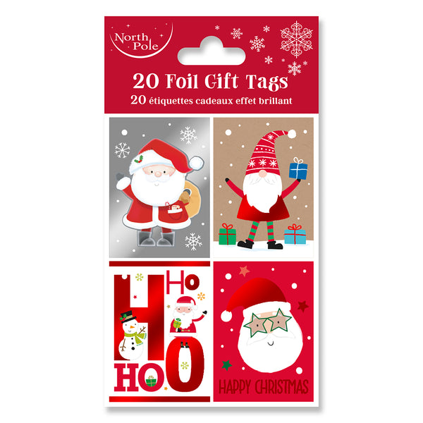 Christmas Foil Gift Tags Pack of 20 | Assorted Designs, Writable Surface