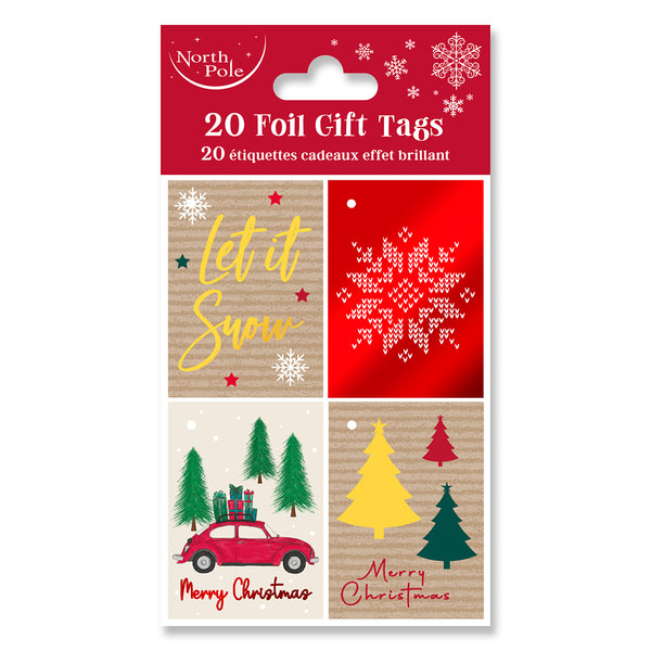 Christmas Metallic Foil Gift Tags | Pack of 20, Assorted Colours, Hole-Punched