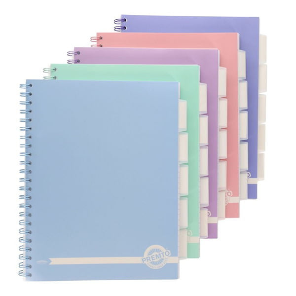 Premto Pastel A4 250pg Spiral-Bound Project Book with Tabbed Dividers