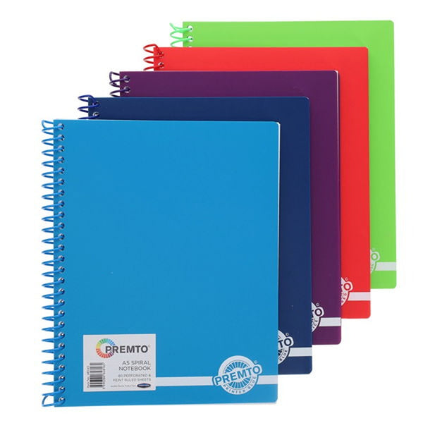 Premto A5 160-Page Assorted Color Spiral Notebooks