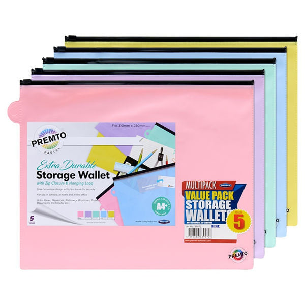 Premto Pastel A4+ Durable Wallet | Pack fo 5