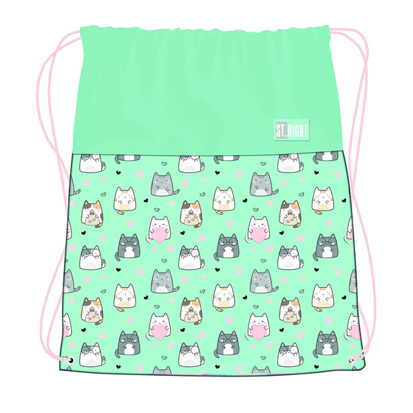 St. Right Charming Cats Drawstring Shoe Bag | Mint Green, Pink, and White