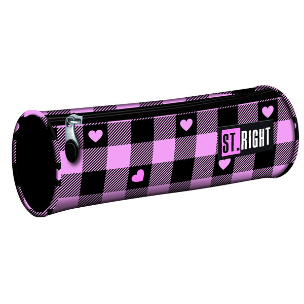 St. Right Pink Checkered Pencil Case Tube | Durable Fabric and Compact Size