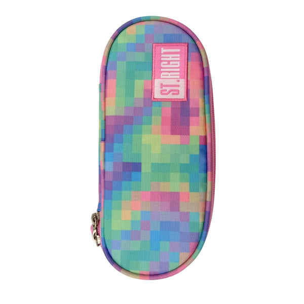 St. Right Pastel Pixels Pencil Case | Durable Fabric, Double Zipper Closure