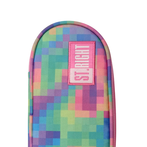 St. Right Pastel Pixels Pencil Case | Durable Fabric, Double Zipper Closure