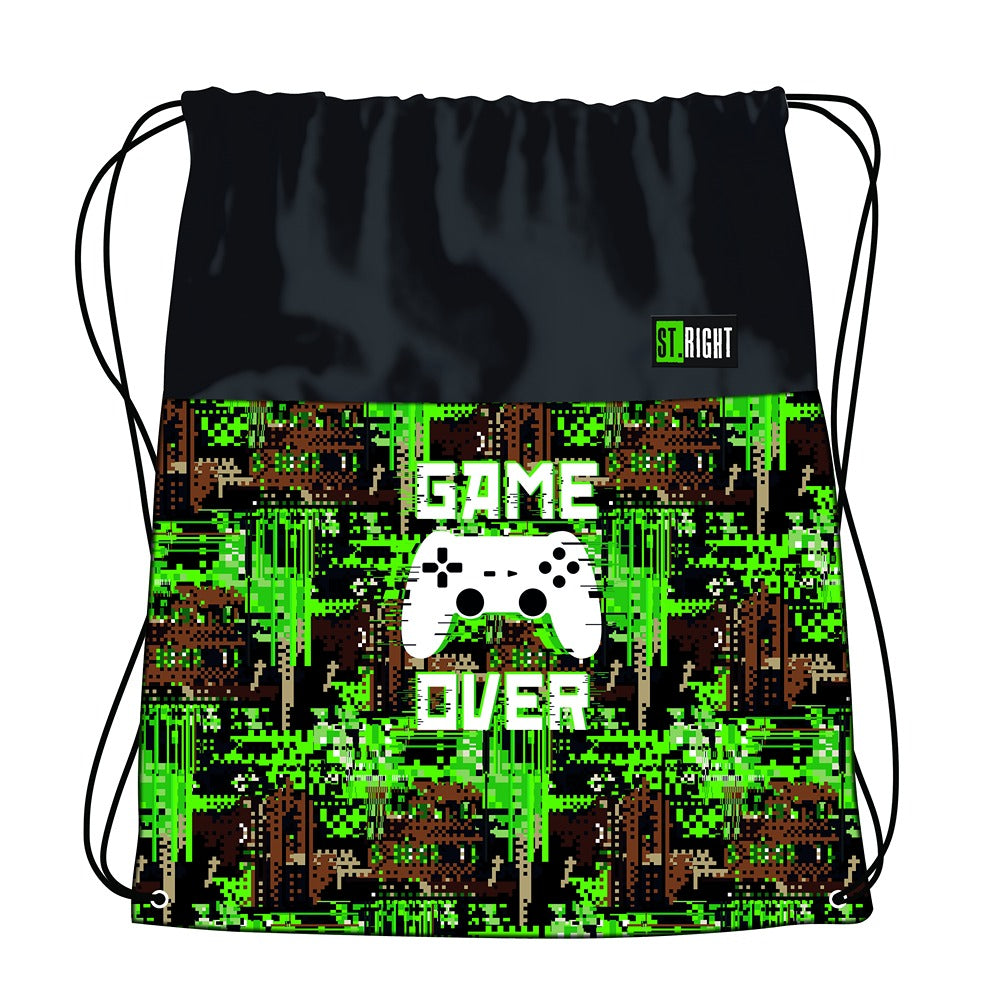 St. Right Game Over Drawstring Shoe Bag | Green and Black