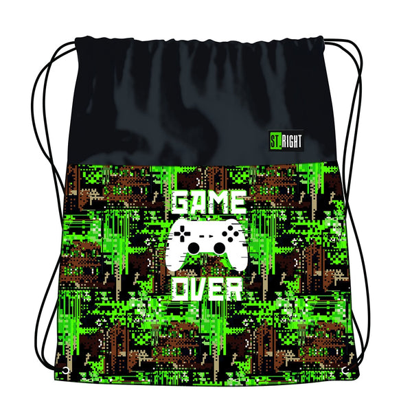 St. Right Game Over Drawstring Shoe Bag | Green and Black
