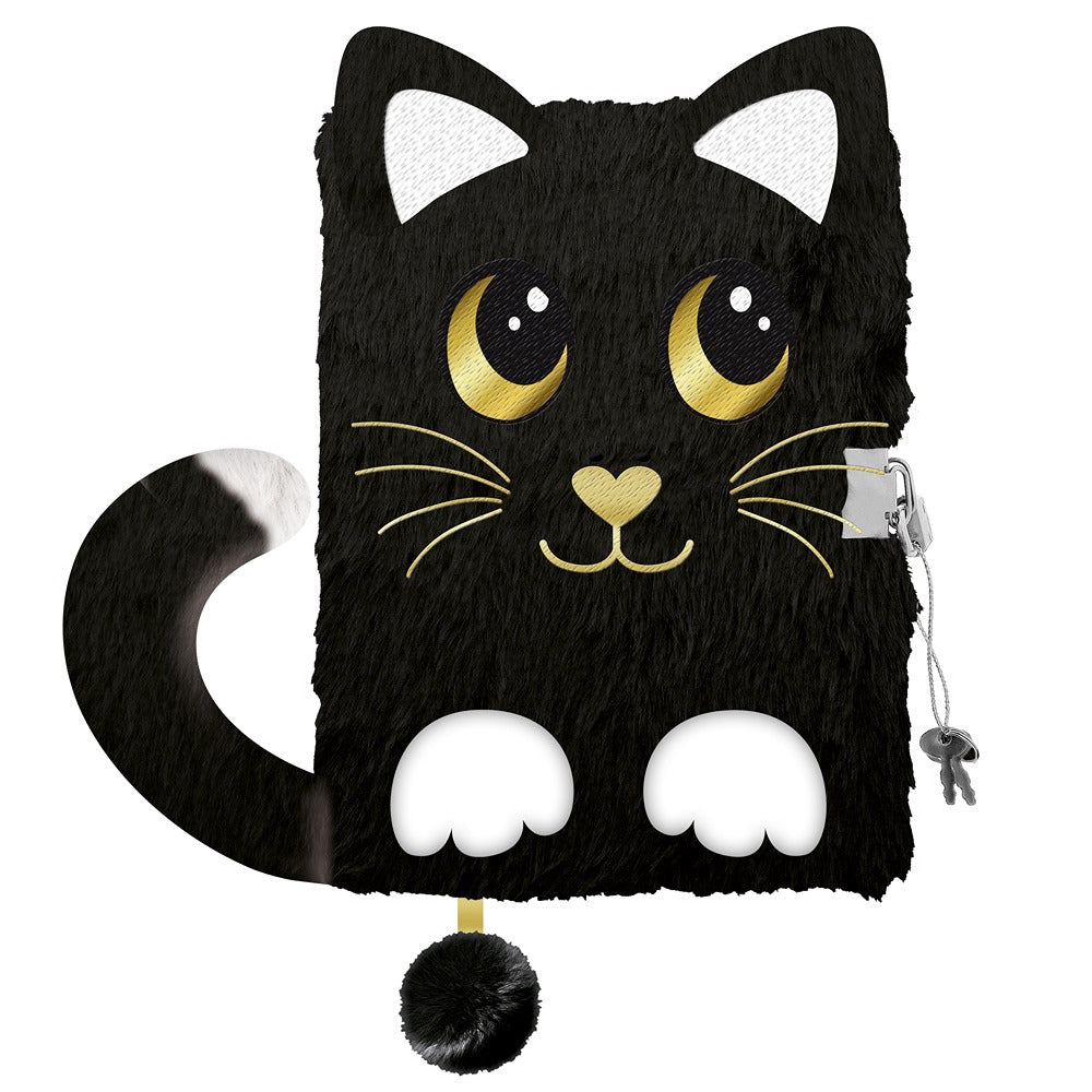 My Little Friends Night Cat Fluffy Notebook | 21" Black Faux Fur Cover