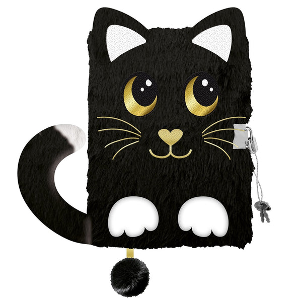 My Little Friends Night Cat Fluffy Notebook | 21" Black Faux Fur Cover