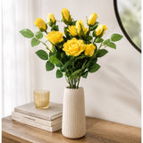 Yellow Rose Long Stem Artificial Flower Bunch | 52cm, Green Foliage