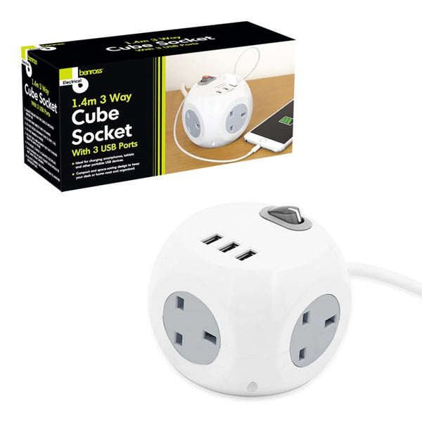 Benross Compact Cube Socket | 3 Way 1.4M 