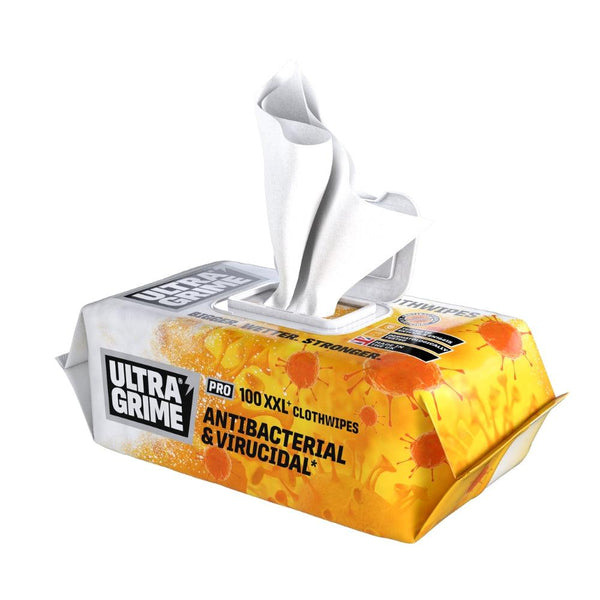 Ultragrime Extra-Large Antibacterial Clothwipes | XXL Pro Antibac Pack of 100