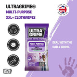 Ultragrime XXL+ Multi-Purpose Cloth Wipes | 100% Biodegradable, Pomelo Scented | Pack of 40