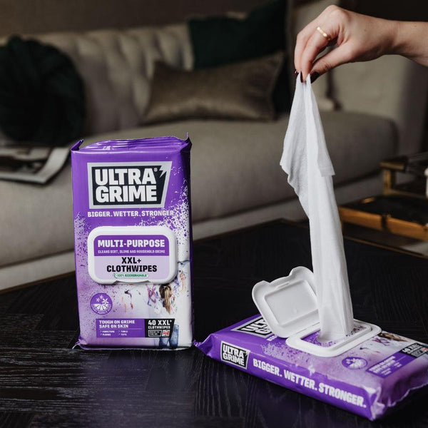 Ultragrime XXL+ Multi-Purpose Cloth Wipes | 100% Biodegradable, Pomelo Scented | Pack of 40