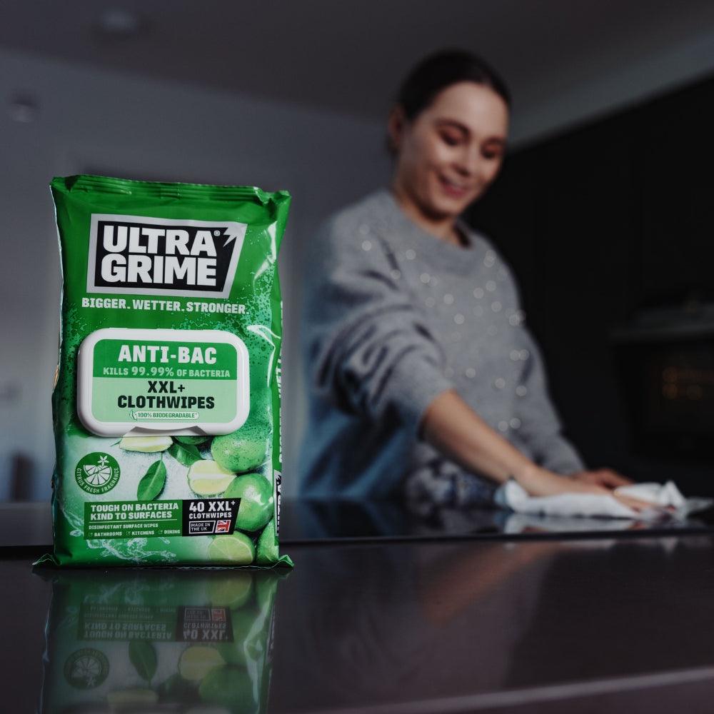 Ultragrime XXL+ Antibacterial Clothwipes | 100% Biodegradable | Pack of 40