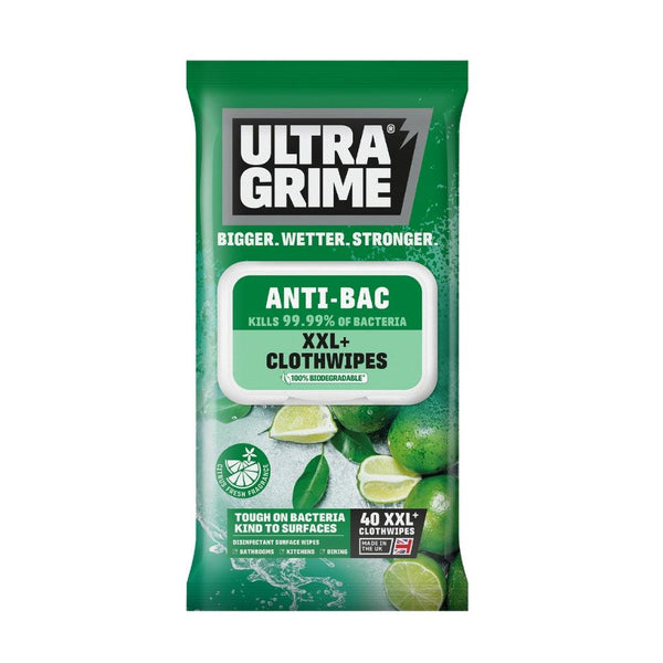Ultragrime XXL+ Antibacterial Clothwipes | 100% Biodegradable | Pack of 40