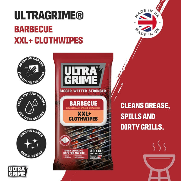 UltraGrime XXL+ Barbecue Clothwipes | Durable and Pre-Moistened | Pack of 30