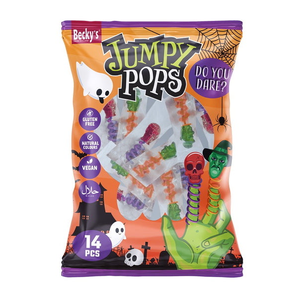Halloween Jumpy Pops Skull & Witch Lollipops | Pack of 14, 144g