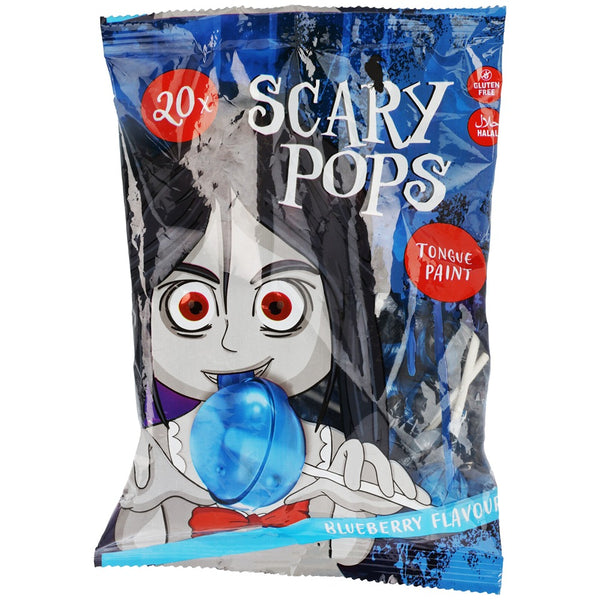 Halloween Scary Pops Tongue Paint Lollies | Pack of 20, 200 g, Blueberry Flavour