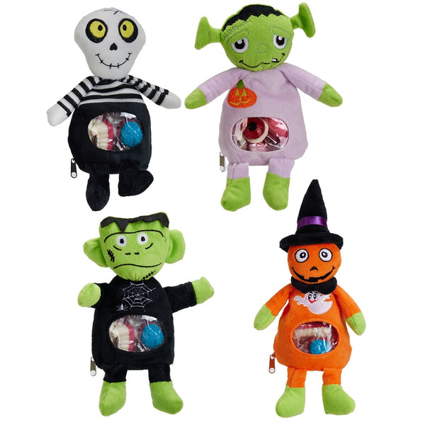 Halloween Plush Trick-or-Treat Pouch | Clear Window, Zip Pocket, Refillable