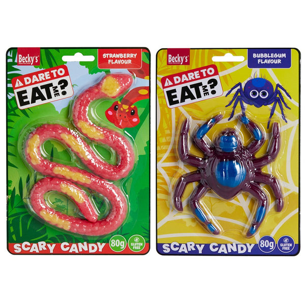 Halloween Snake & Spider Gummy Sweets | 80 g, Strawberry & Bubblegum