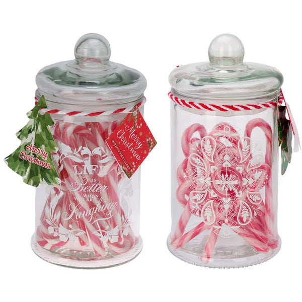 Christmas Glass Jar Candy Canes | 288g, Red and White, With Lid