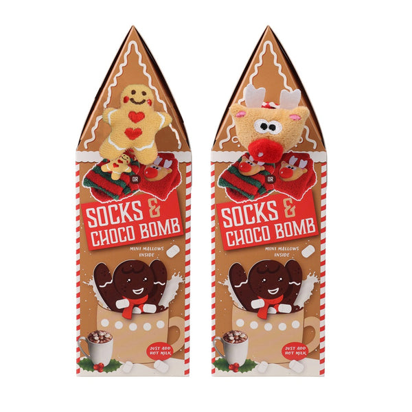 Christmas Socks & Hot Chocolate Bomb Gift Set | 40 g, Mini Marshmallows