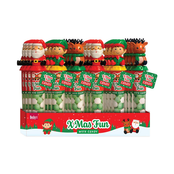 Christmas Character Topper Tube of Jelly Sweets | 30 g, Santa, Elf, Reindeer